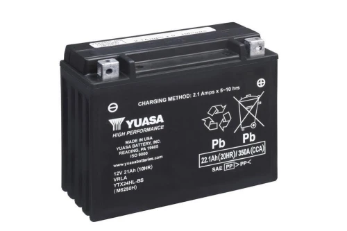 Motocyklowy akumulator AGM 22,1Ah/21Ah 350A [SAE] YUASA YTX 12V YTX24HL-BS