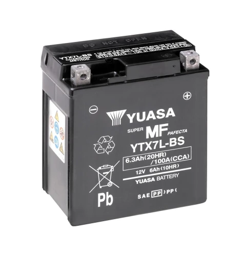 Motocyklowy akumulator AGM 6,3Ah/6Ah 100A [SAE] YUASA 12V YTX7L-BS