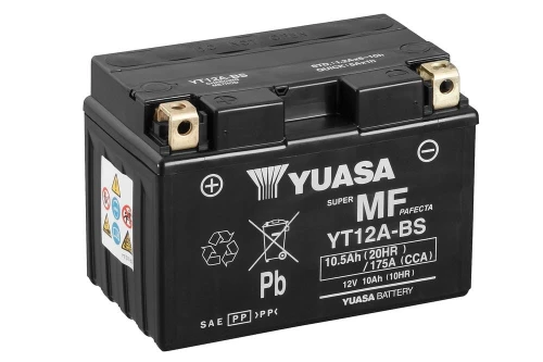 Motocyklowy akumulator AGM 10,5Ah/10Ah 175A [SAE] YUASA 12V YT12A-BS