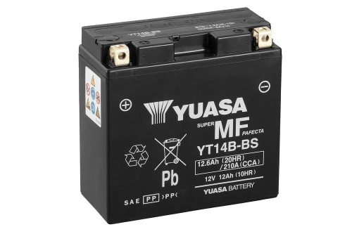 Motocyklowy akumulator AGM 12,6Ah/12Ah 210A [SAE] YUASA 12V YT14B-BS