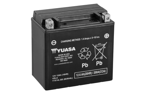 Motocyklowy akumulator AGM 12,6Ah/12Ah 200A [SAE] YUASA 12V YTX14L-BS