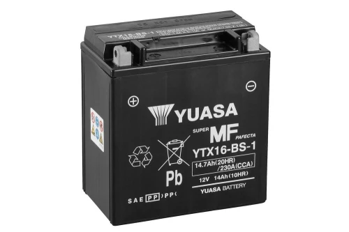 Motocyklowy akumulator AGM 14,7Ah/14Ah 230A [SAE] YUASA 12V YTX16-BS-1
